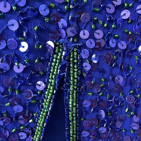 VTG‎ Y2K Scala Beaded 100% Silk Gown Prom Dress Formal Size L Blue 90s Fairy - Picture 9 of 14